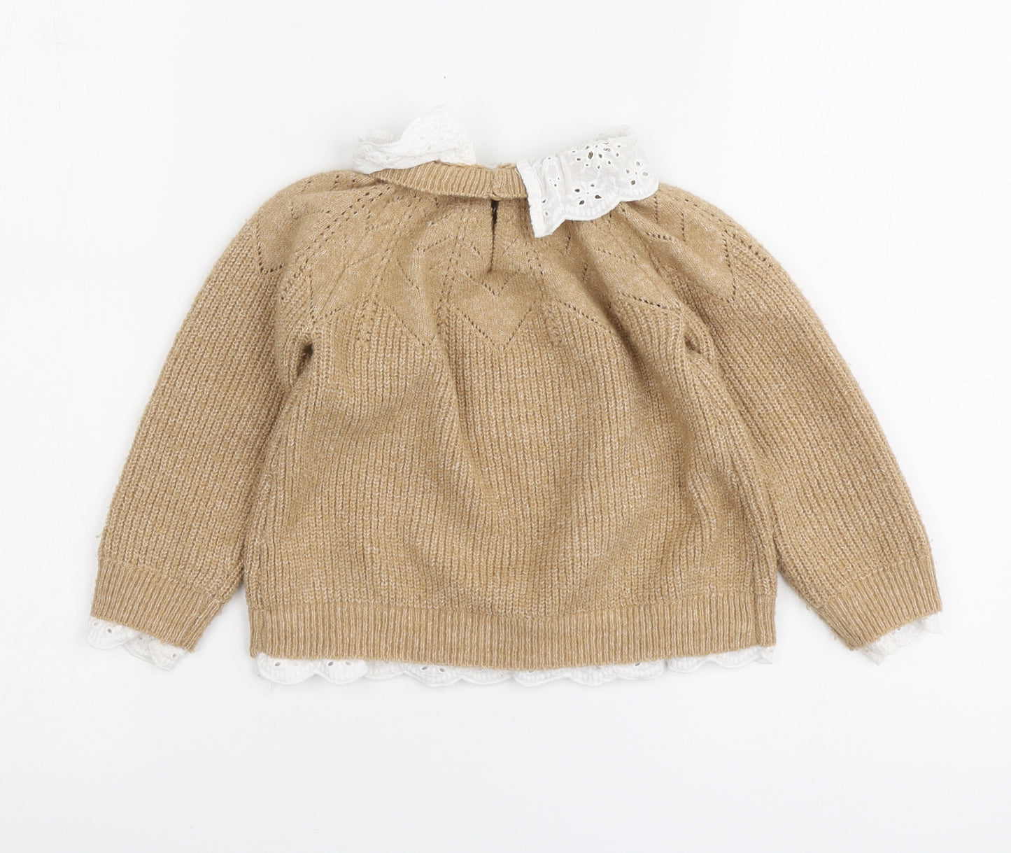 Dunnes Stores Girls Beige Collared Acrylic Pullover Jumper Size 2-3 Years