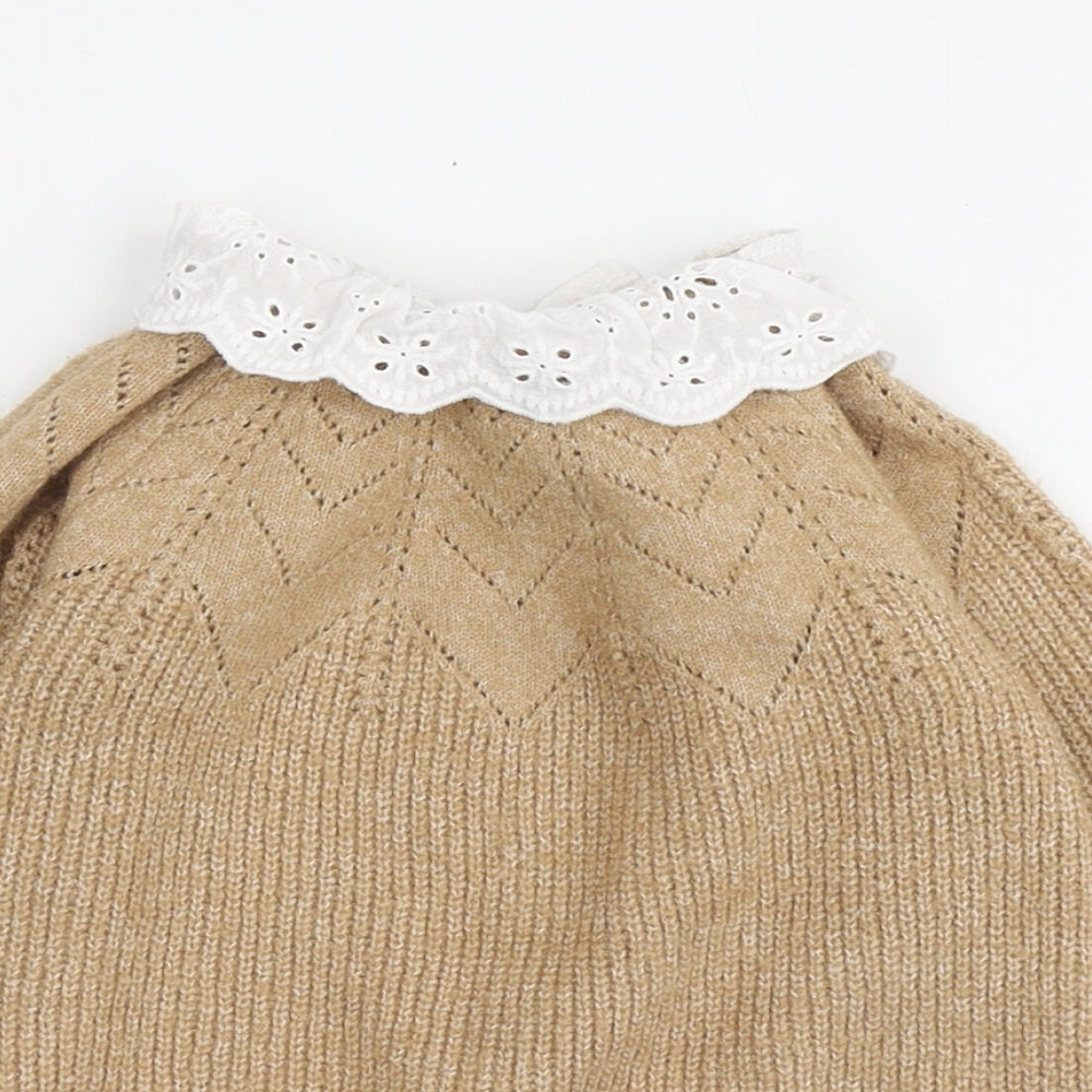 Dunnes Stores Girls Beige Collared Acrylic Pullover Jumper Size 2-3 Years