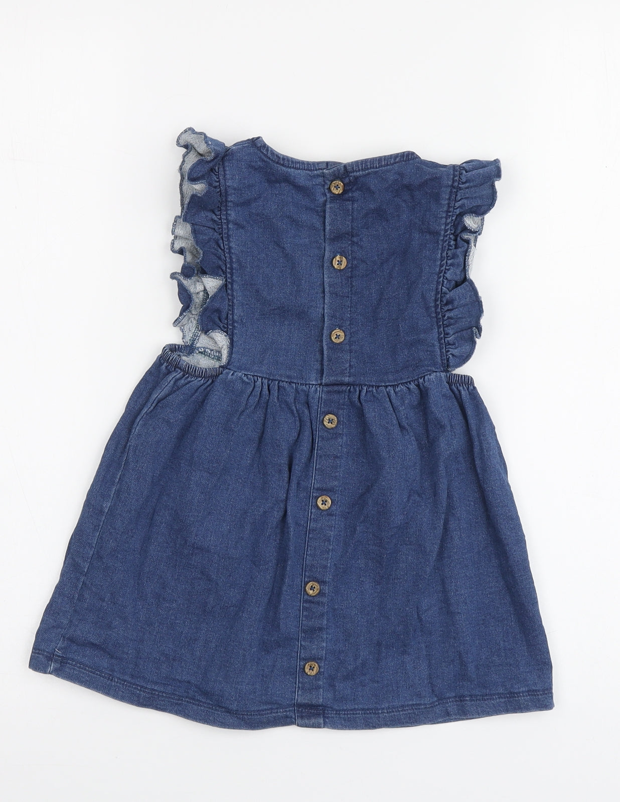 Dunnes Stores Girls Blue Cotton Skater Dress Size 12-18 Months Round Neck Button
