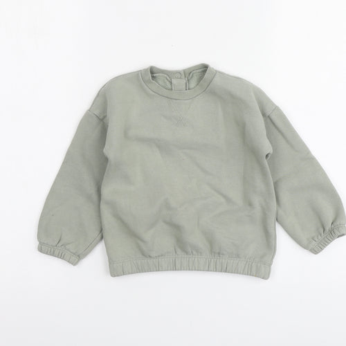Marks and Spencer Boys Green Cotton Pullover Sweatshirt Size 2-3 Years Snap
