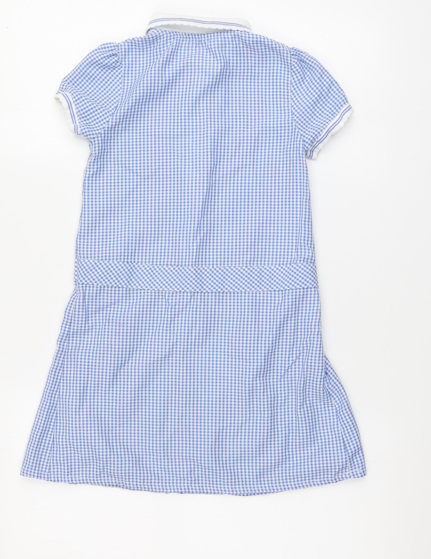 F&F Girls Blue Gingham Polyester A-Line Size 6-7 Years Collared Zip