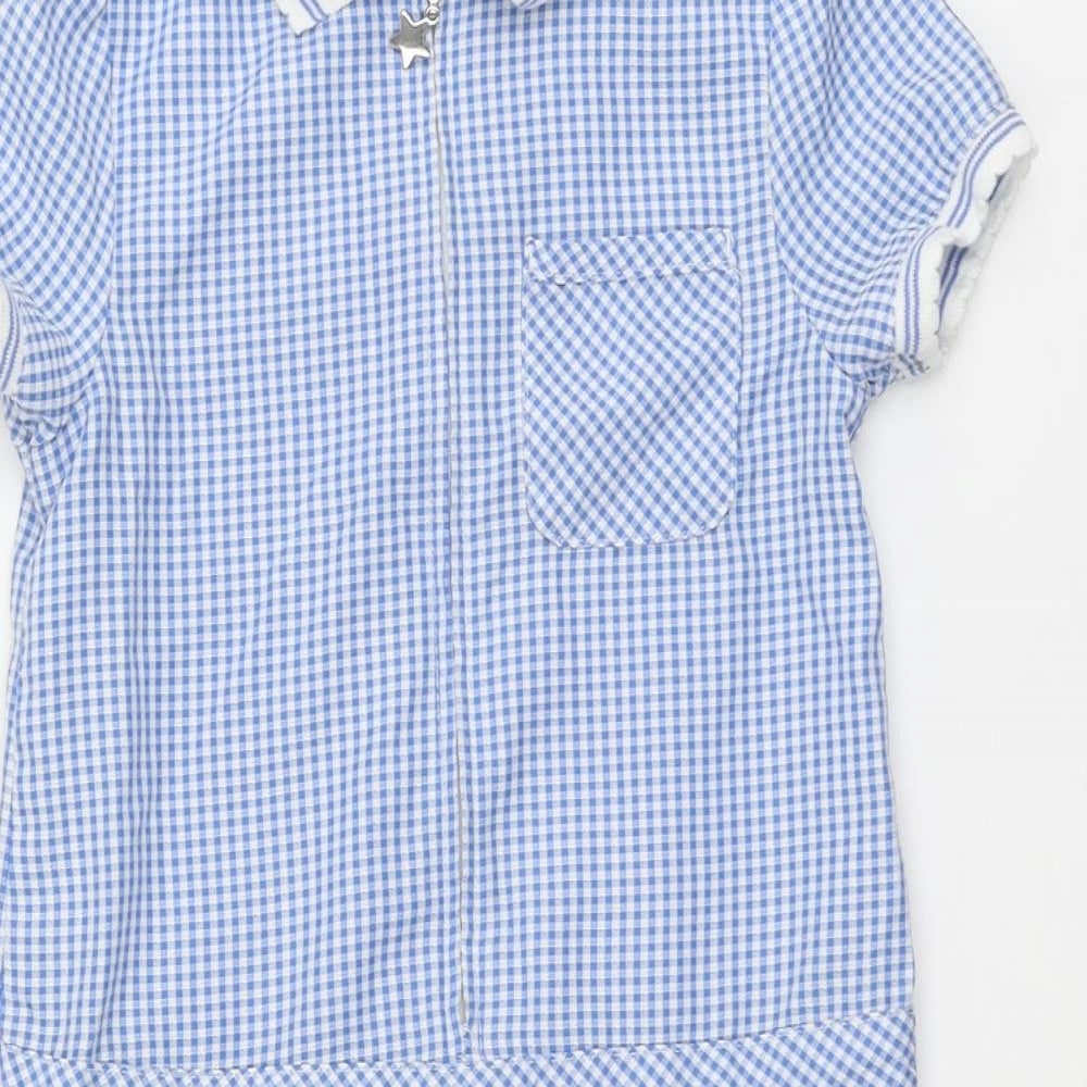 F&F Girls Blue Gingham Polyester A-Line Size 6-7 Years Collared Zip