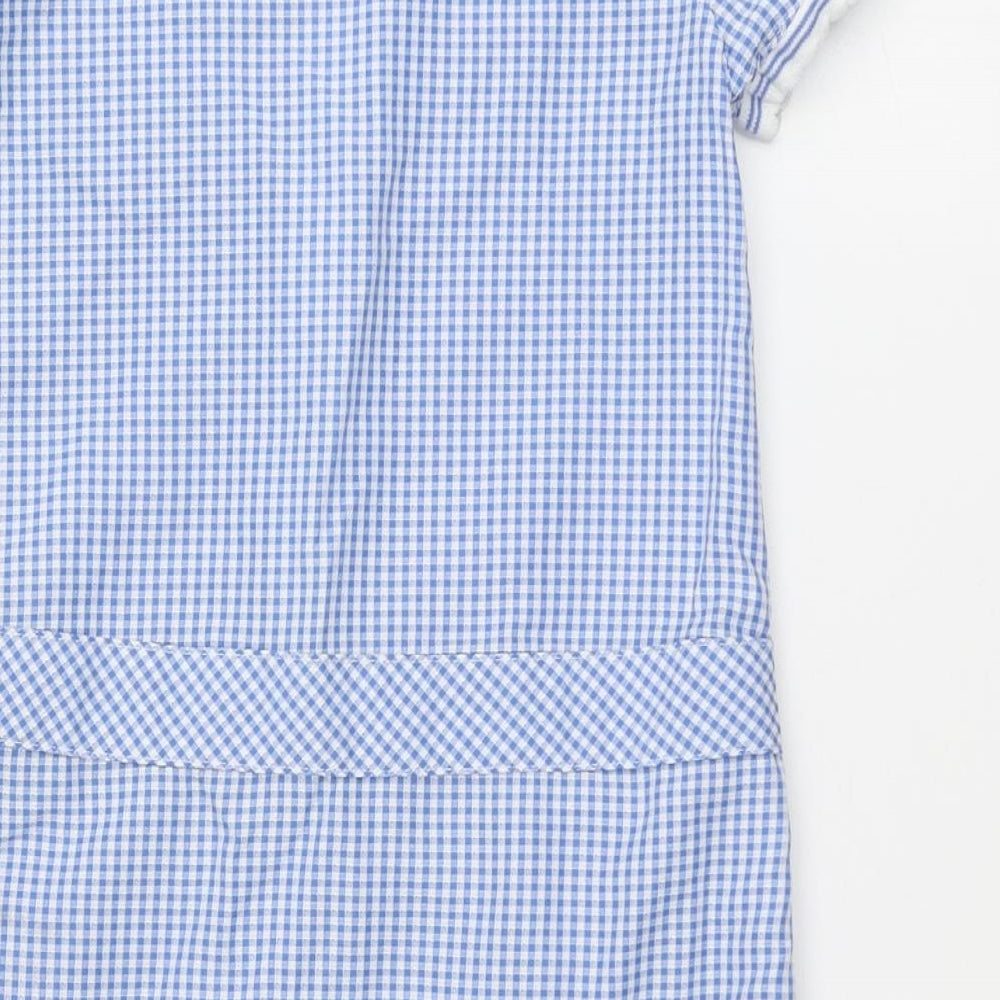 F&F Girls Blue Gingham Polyester A-Line Size 6-7 Years Collared Zip