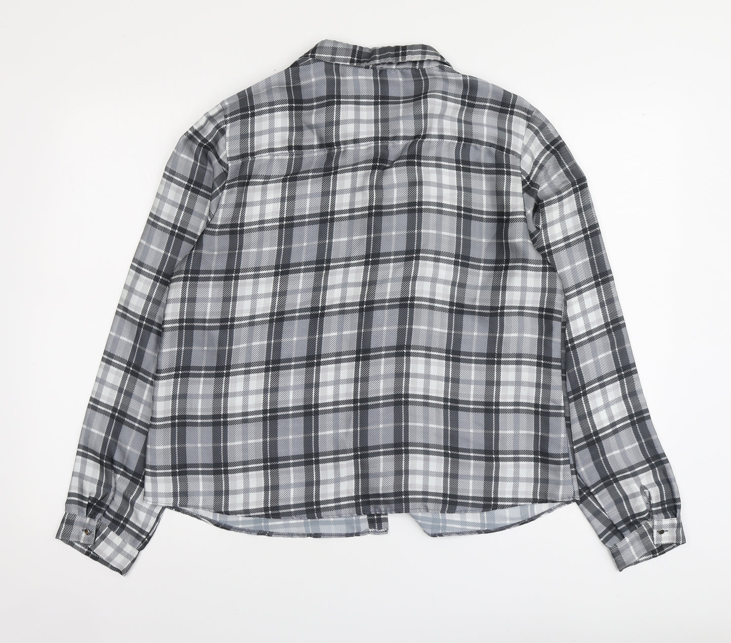 River Island Womens Grey Plaid Polyester Basic Button-Up Size 14 Collared