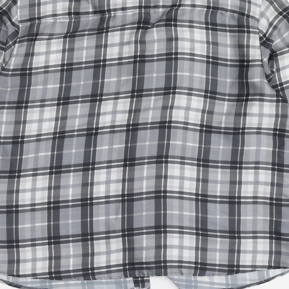 River Island Womens Grey Plaid Polyester Basic Button-Up Size 14 Collared