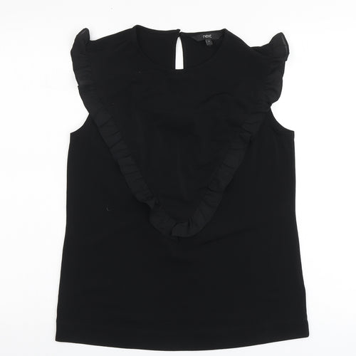 NEXT Womens Black Polyester Basic Blouse Size 8 Round Neck - Frill Detail