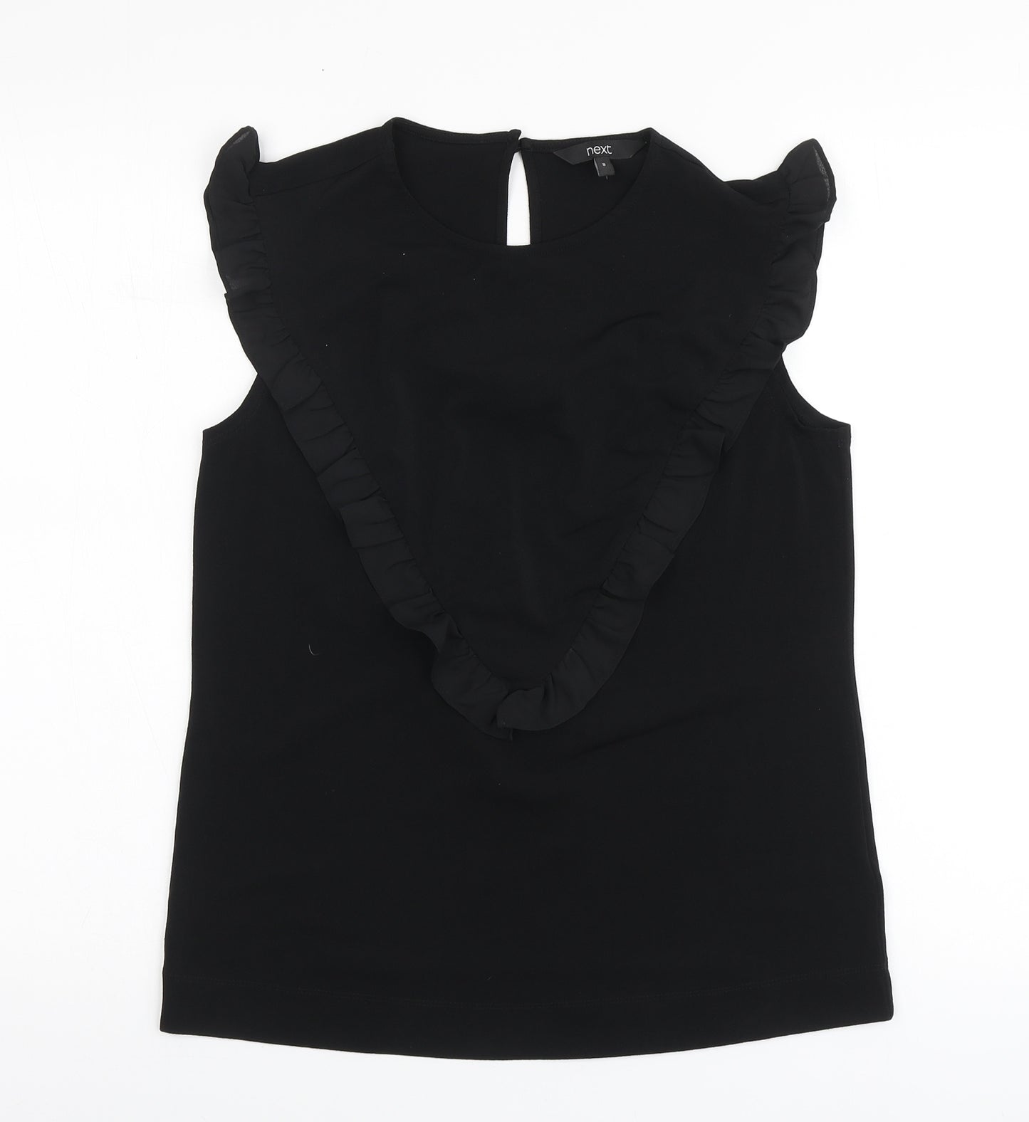 NEXT Womens Black Polyester Basic Blouse Size 8 Round Neck - Frill Detail