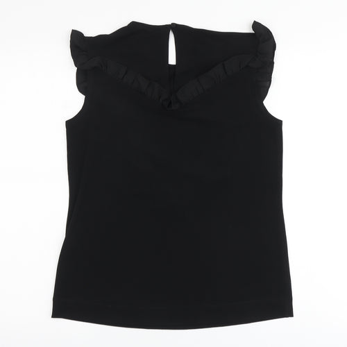 NEXT Womens Black Polyester Basic Blouse Size 8 Round Neck - Frill Detail