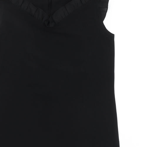 NEXT Womens Black Polyester Basic Blouse Size 8 Round Neck - Frill Detail