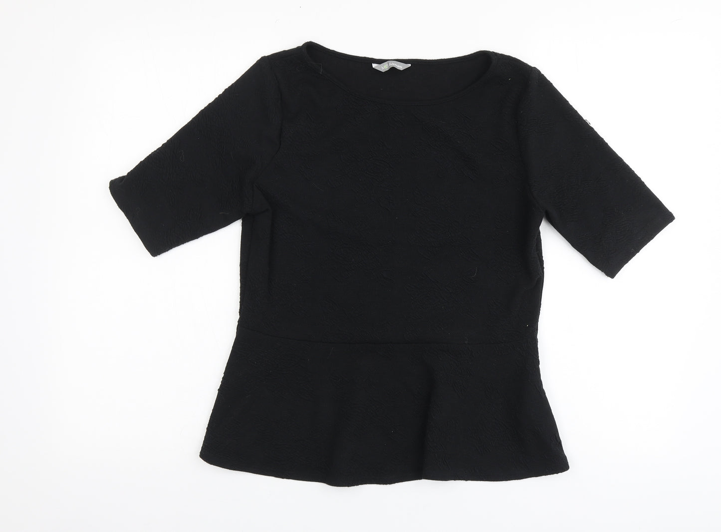 Marks and Spencer Womens Black Floral Polyester Basic T-Shirt Size 10 Round Neck - Peplum