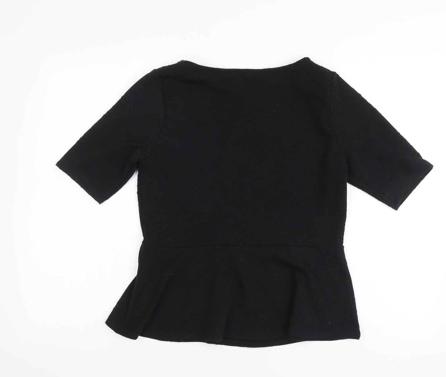 Marks and Spencer Womens Black Floral Polyester Basic T-Shirt Size 10 Round Neck - Peplum
