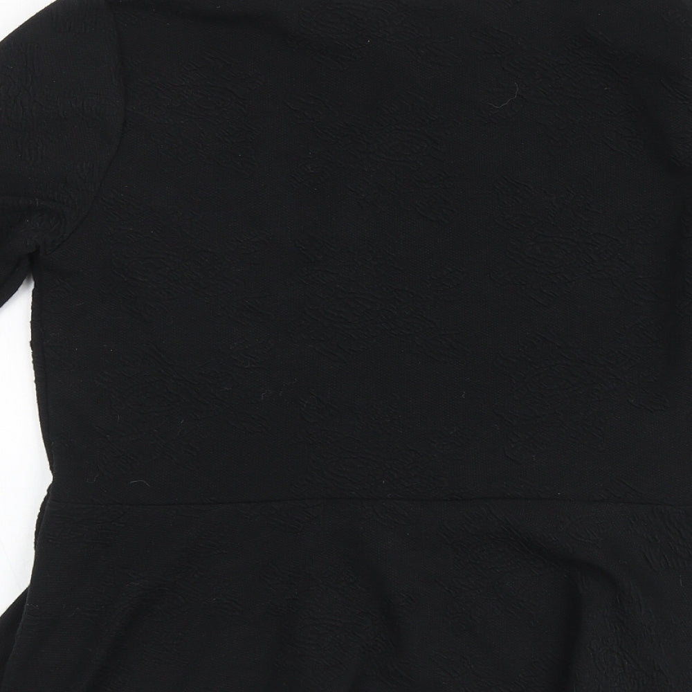 Marks and Spencer Womens Black Floral Polyester Basic T-Shirt Size 10 Round Neck - Peplum
