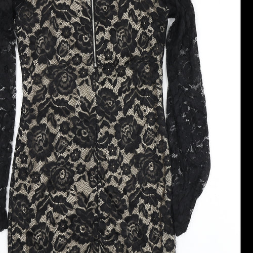 AX Womens Black Floral Polyester Bodycon Size 10 High Neck - Dipped Hem