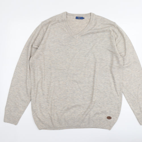 Cotton Traders Womens Beige V-Neck Acrylic Pullover Jumper Size L