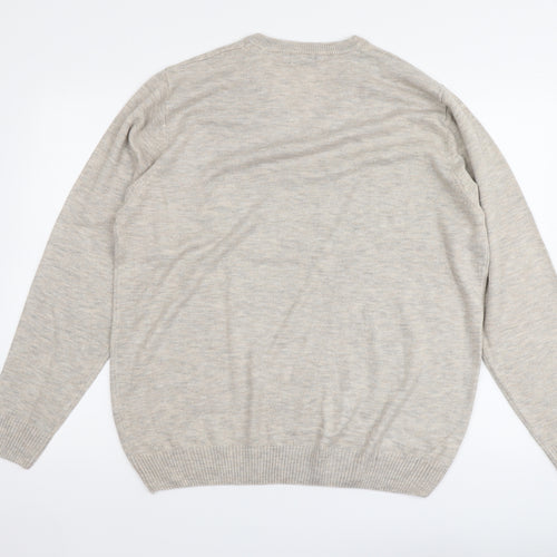 Cotton Traders Womens Beige V-Neck Acrylic Pullover Jumper Size L