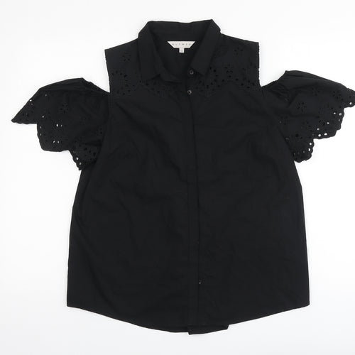 Nutmeg Womens Black Cotton Basic Button-Up Size 12 Collared