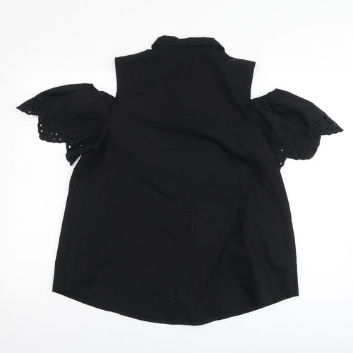 Nutmeg Womens Black Cotton Basic Button-Up Size 12 Collared