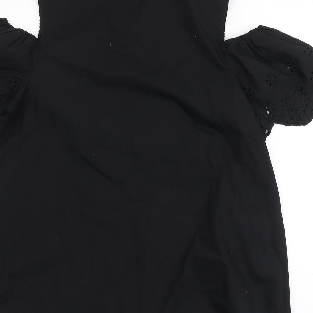 Nutmeg Womens Black Cotton Basic Button-Up Size 12 Collared