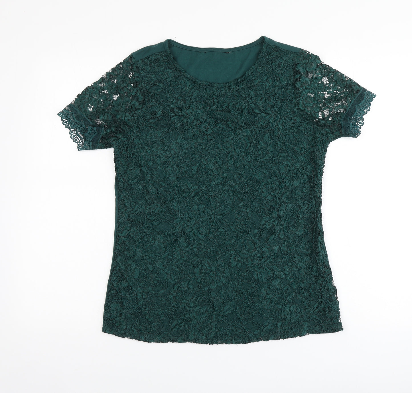 Dorothy Perkins Womens Green Geometric 100% Cotton Basic T-Shirt Size 12 Round Neck