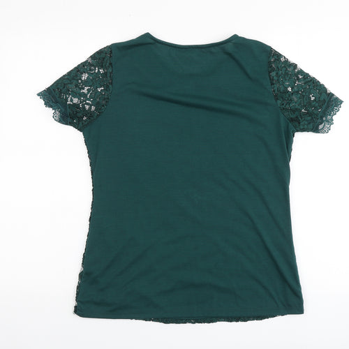 Dorothy Perkins Womens Green Geometric 100% Cotton Basic T-Shirt Size 12 Round Neck