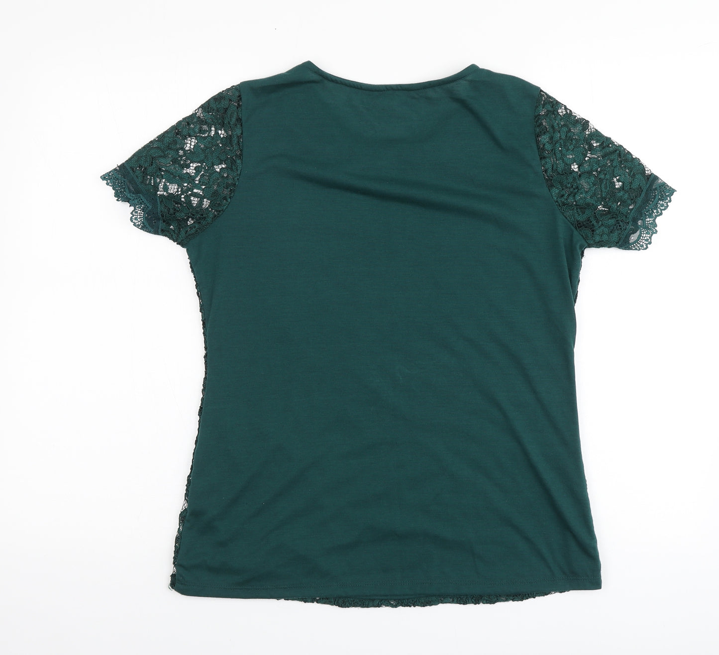 Dorothy Perkins Womens Green Geometric 100% Cotton Basic T-Shirt Size 12 Round Neck