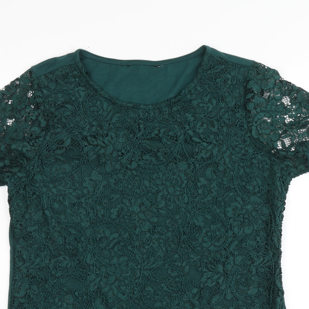 Dorothy Perkins Womens Green Geometric 100% Cotton Basic T-Shirt Size 12 Round Neck