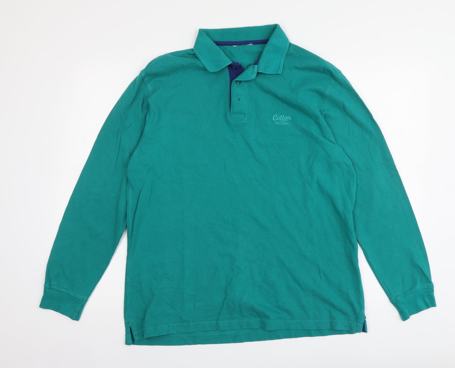 Cotton Traders Mens Green Cotton Polo Size M Collared Button