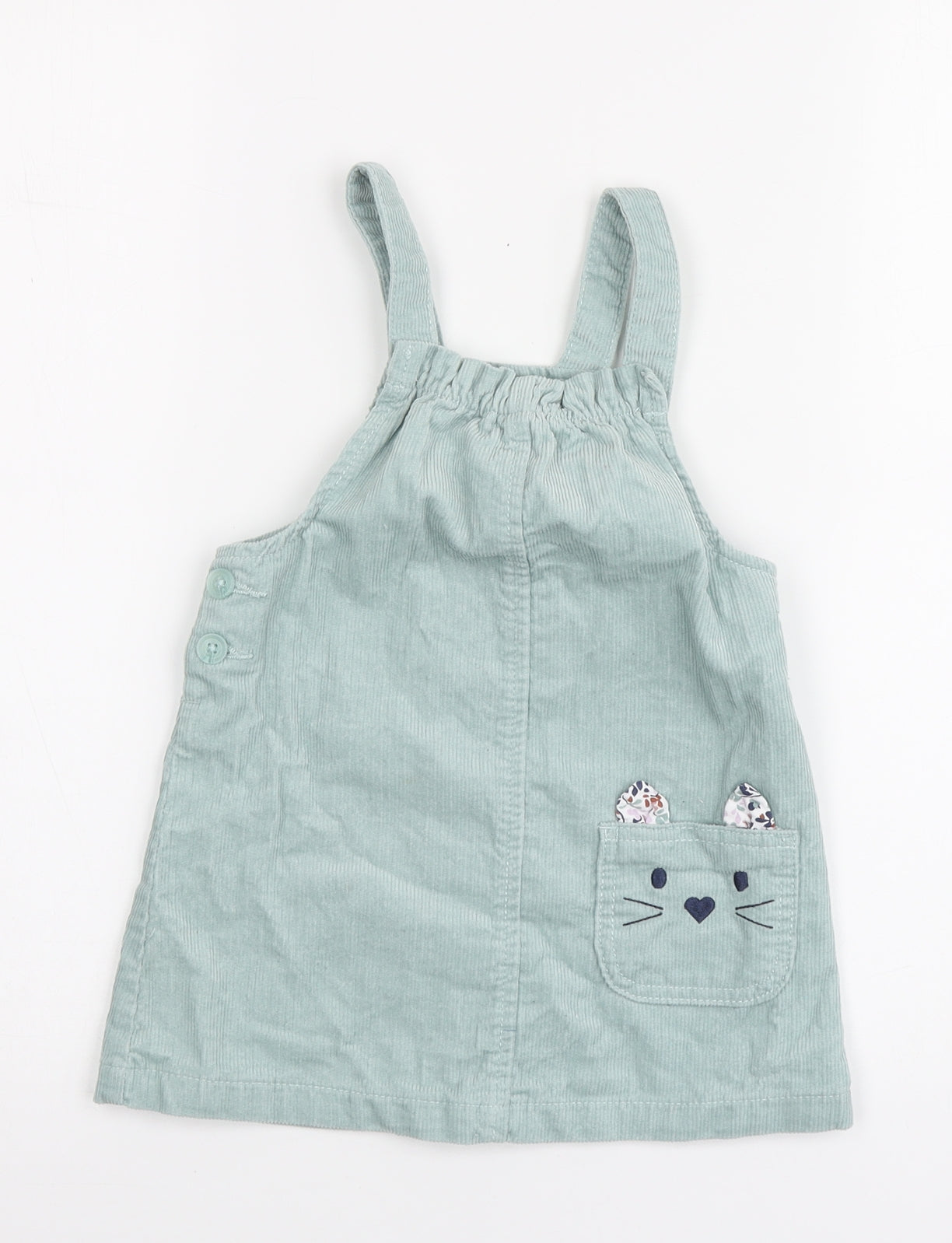 Dunnes Stores Girls Blue Geometric Cotton Pinafore/Dungaree Dress Size 2-3 Years Square Neck
