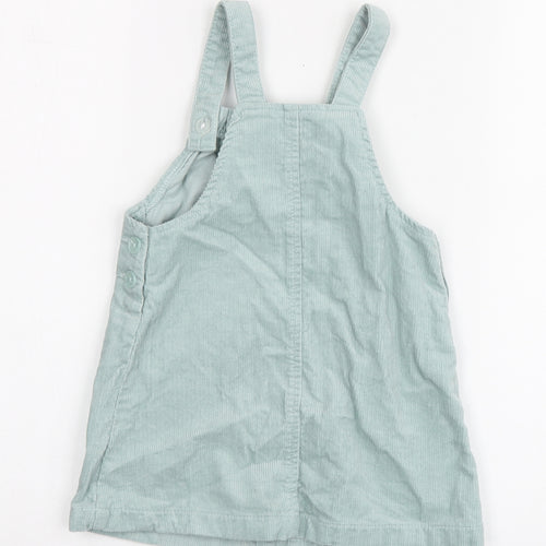 Dunnes Stores Girls Blue Geometric Cotton Pinafore/Dungaree Dress Size 2-3 Years Square Neck