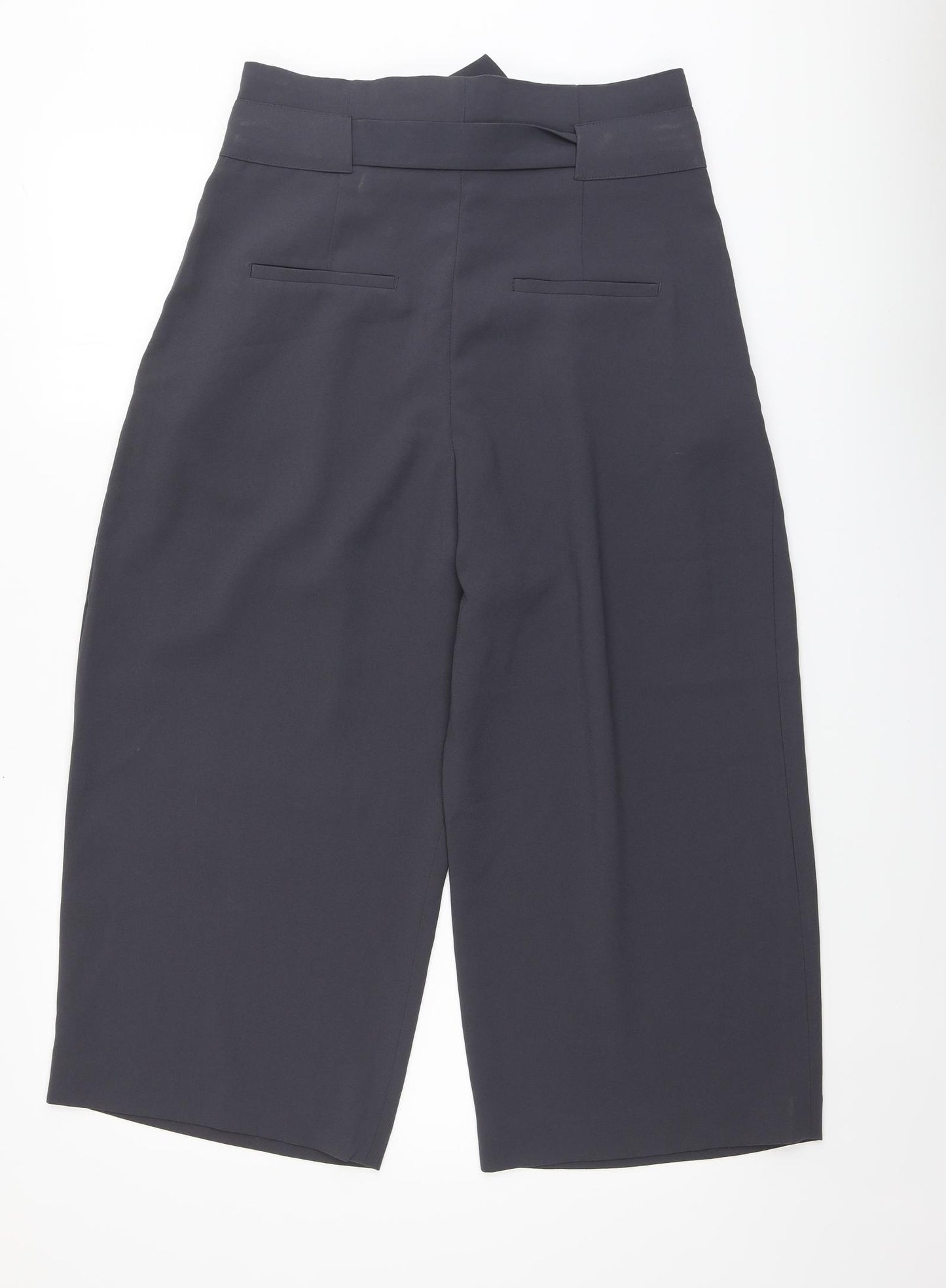 H&M Womens Grey Polyester Cropped Trousers Size 8 L22 in Regular Button