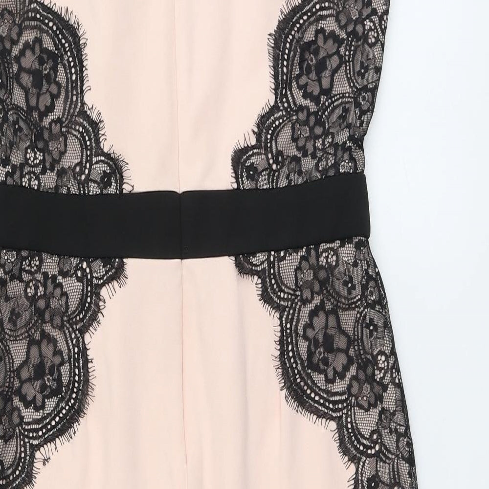 Amy Childs Womens Pink Geometric Polyester A-Line Size 12 Square Neck Zip