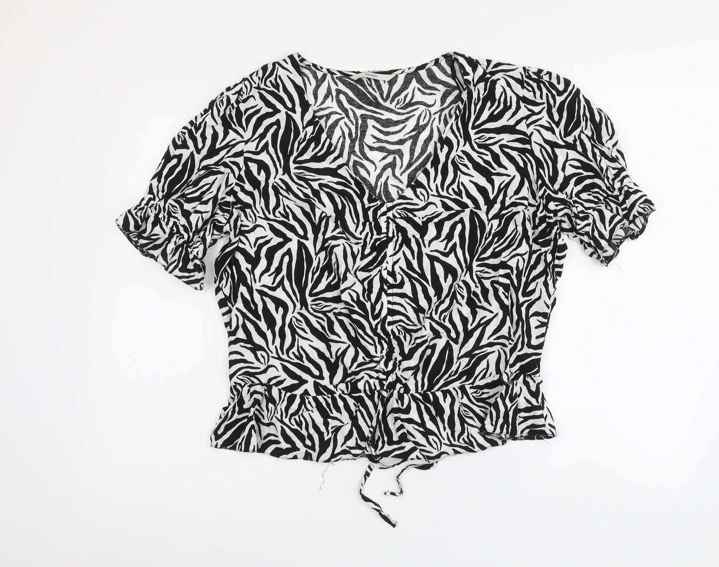 George Womens Black Animal Print Viscose Basic Blouse Size 16 V-Neck - Zebra Print