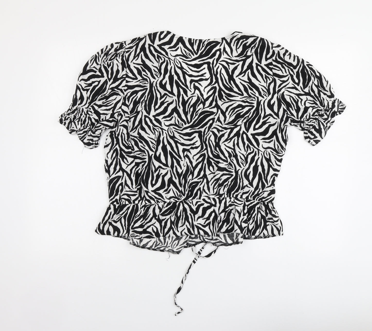 George Womens Black Animal Print Viscose Basic Blouse Size 16 V-Neck - Zebra Print