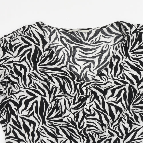George Womens Black Animal Print Viscose Basic Blouse Size 16 V-Neck - Zebra Print