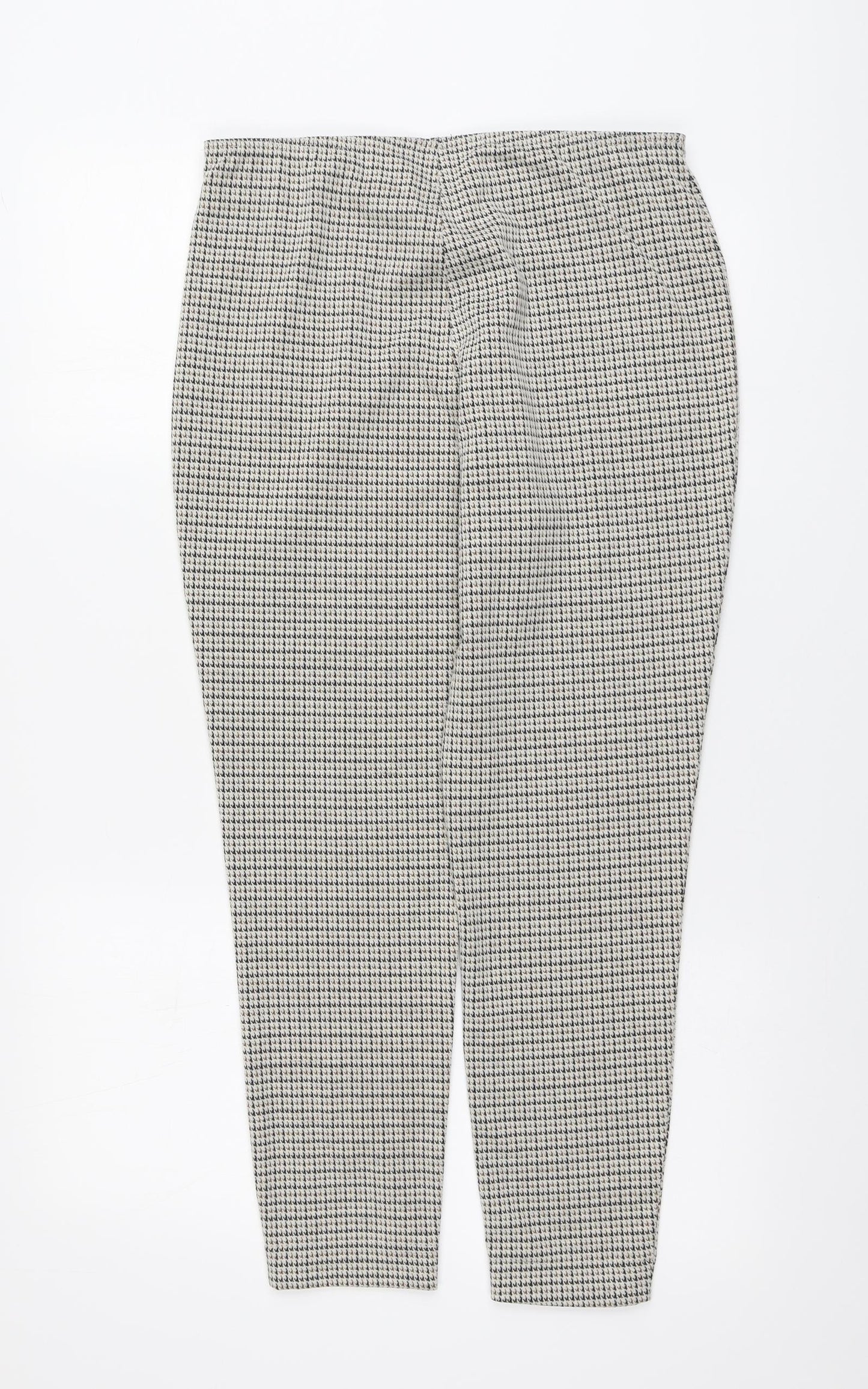 NEXT Womens Beige Herringbone Polyester Chino Trousers Size 14 L25 in Regular Button