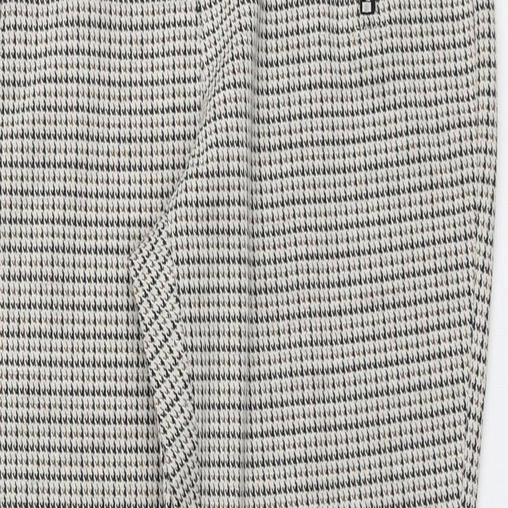 NEXT Womens Beige Herringbone Polyester Chino Trousers Size 14 L25 in Regular Button