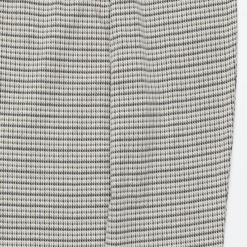 NEXT Womens Beige Herringbone Polyester Chino Trousers Size 14 L25 in Regular Button