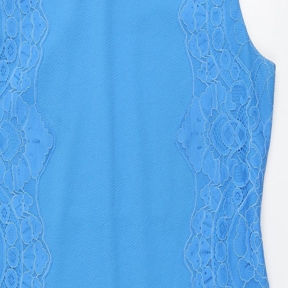 Wallis Womens Blue Floral Polyester A-Line Size 16 Round Neck