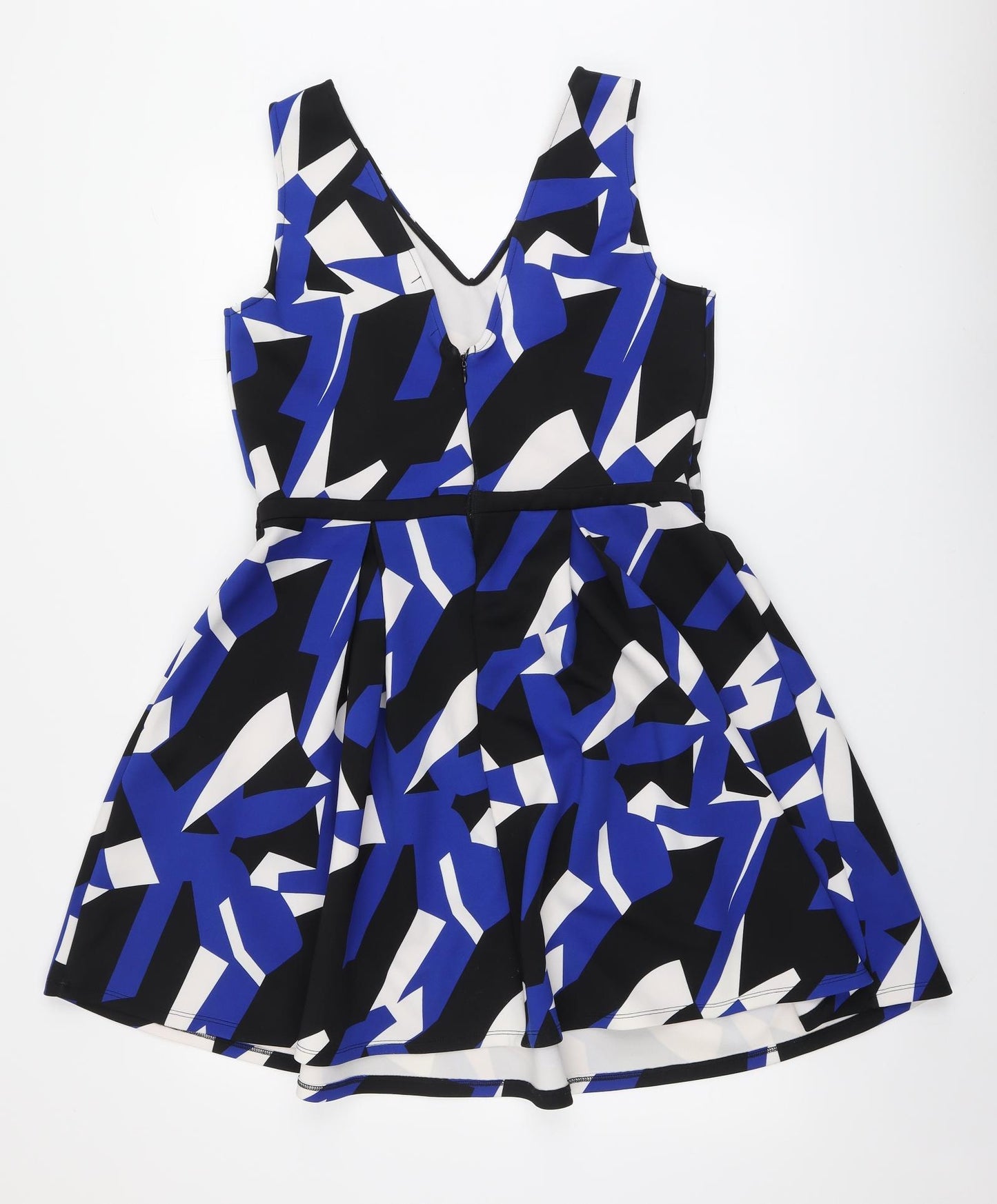 Definitions Womens Multicoloured Geometric Polyester Skater Dress Size 16 V-Neck