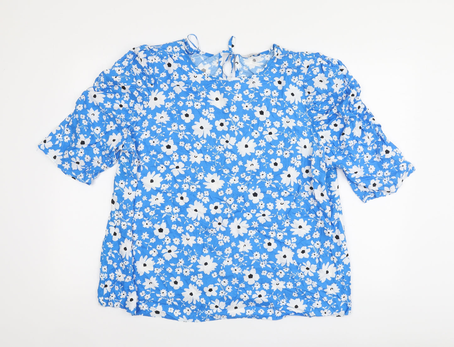 Papaya Womens Blue Floral Viscose Basic Blouse Size 20 Round Neck