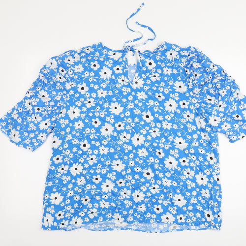 Papaya Womens Blue Floral Viscose Basic Blouse Size 20 Round Neck