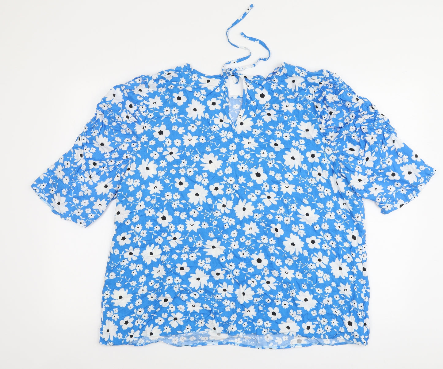 Papaya Womens Blue Floral Viscose Basic Blouse Size 20 Round Neck
