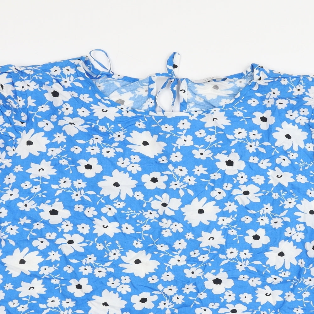 Papaya Womens Blue Floral Viscose Basic Blouse Size 20 Round Neck