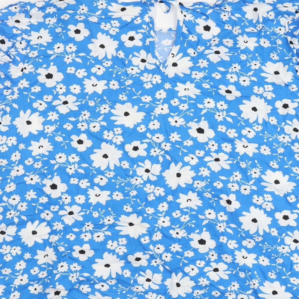 Papaya Womens Blue Floral Viscose Basic Blouse Size 20 Round Neck