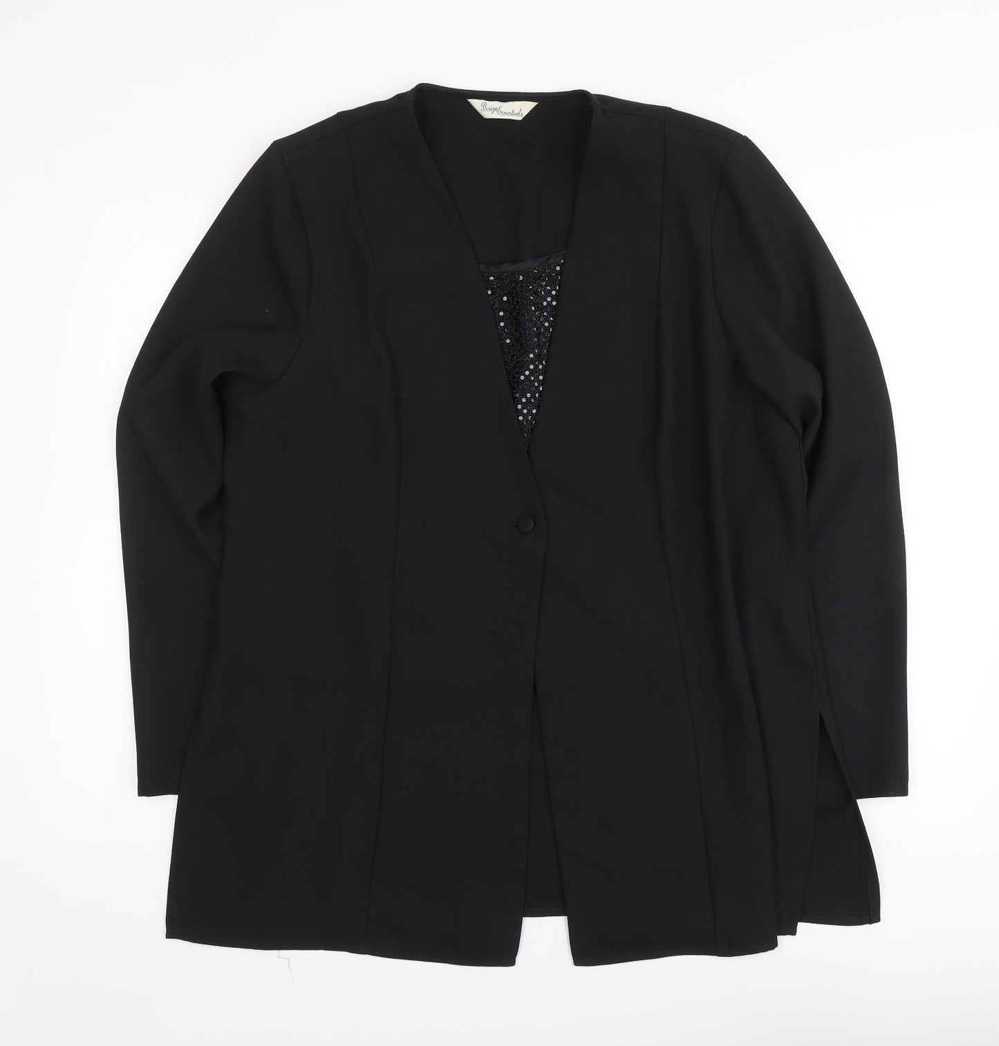 Design Essentials Womens Black Polyester Basic Blouse Size 16 V-Neck