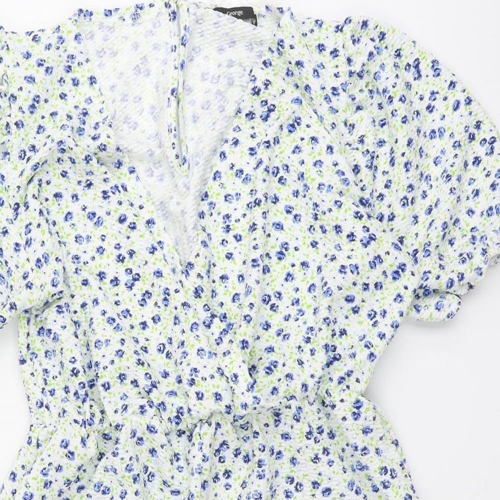 George Womens Multicoloured Floral Polyester Jumpsuit One-Piece Size 16 Button