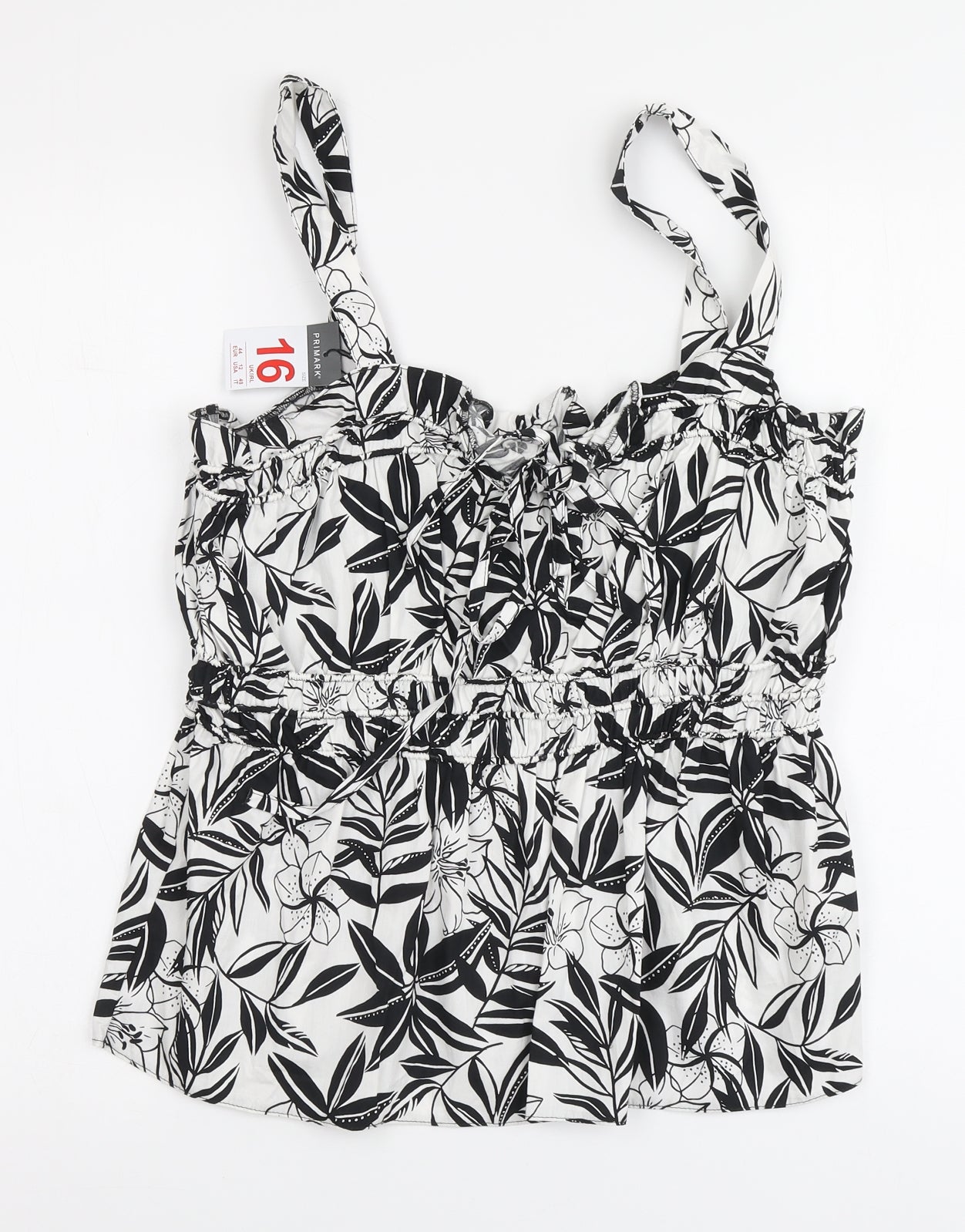 Primark Womens White Floral Cotton Basic Blouse Size 16 Square Neck
