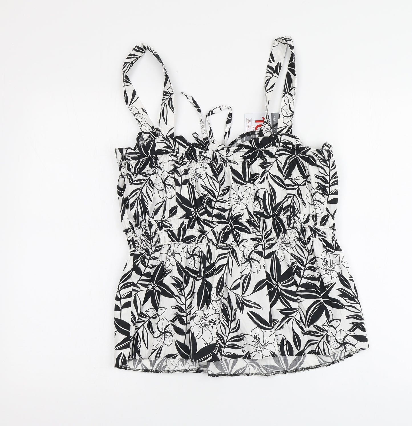 Primark Womens White Floral Cotton Basic Blouse Size 16 Square Neck