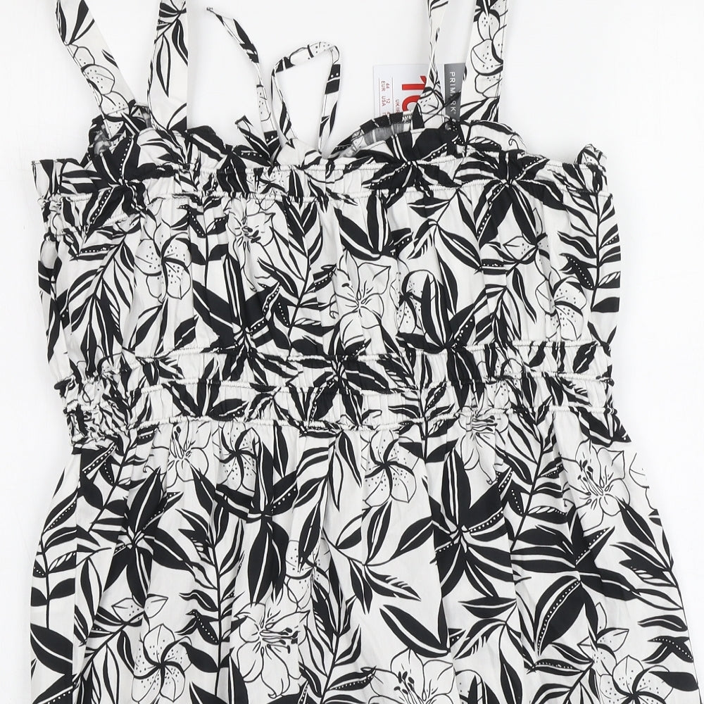 Primark Womens White Floral Cotton Basic Blouse Size 16 Square Neck