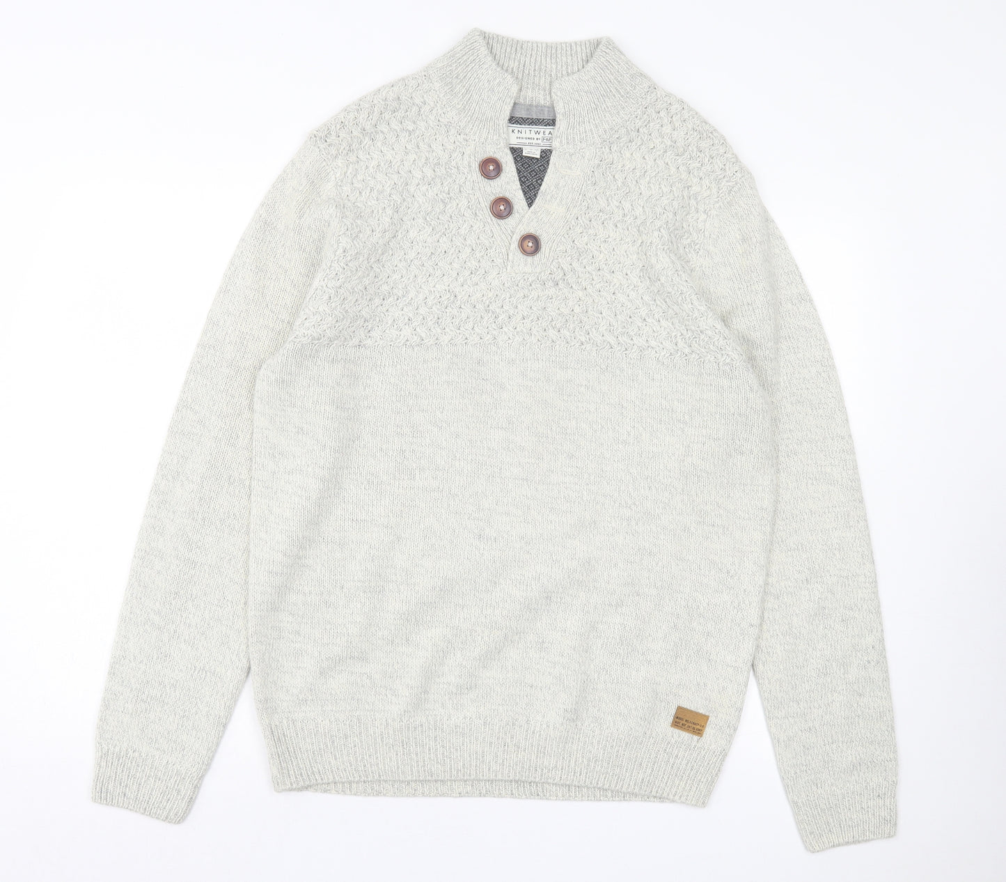 F&F Mens Grey V-Neck Acrylic Pullover Jumper Size L